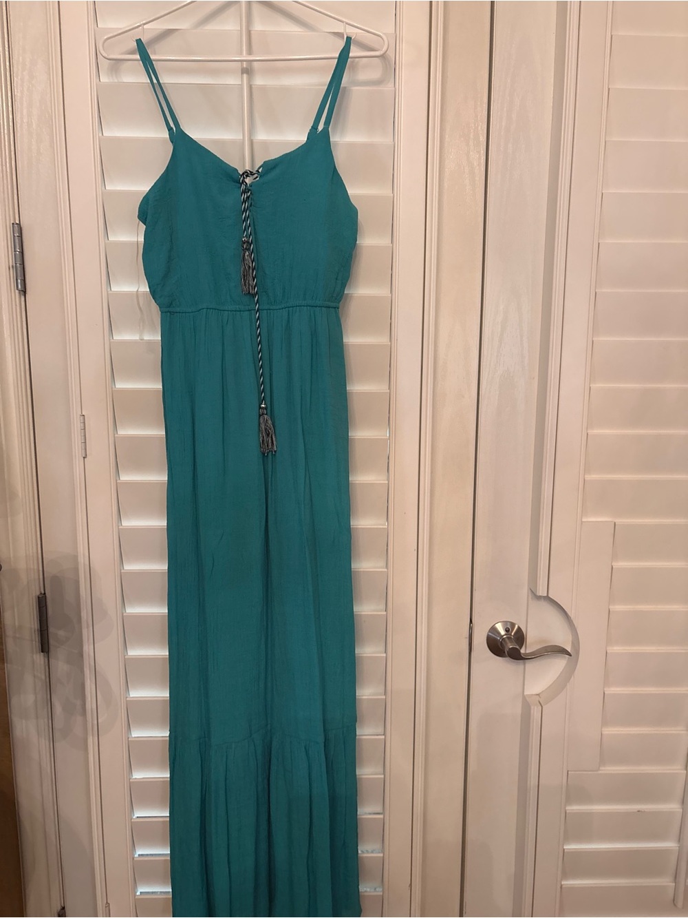 Teal Sleeveless Maxi Dress with Tassel Tie